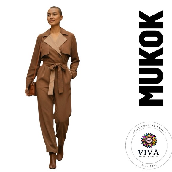 Mukok Studio Pants - MUKOK STUDIO Belted Utility Jumpsuit Size S women’s pants camel/tan